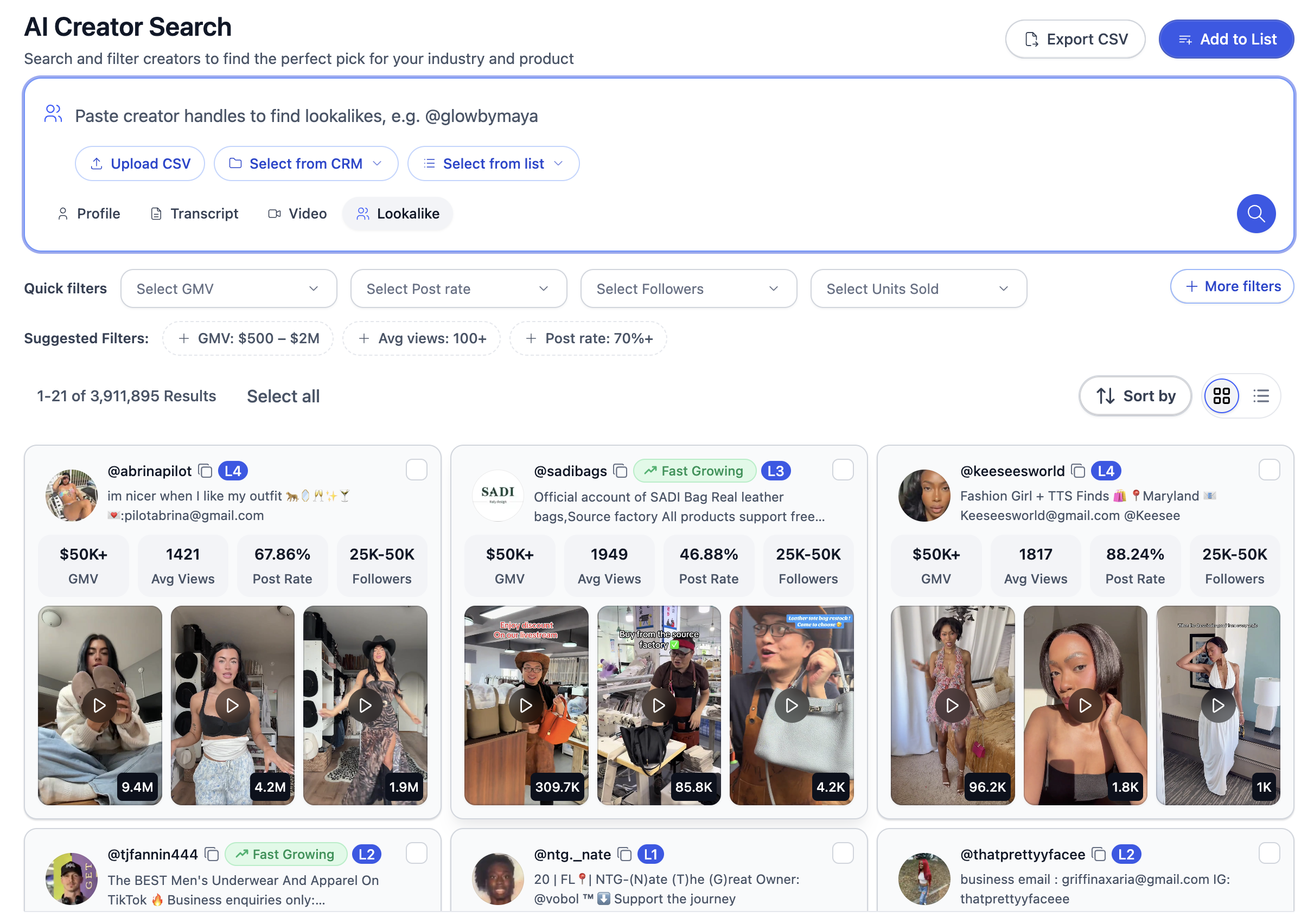 AI Creator Search now supports lookalike, image, and transcript search