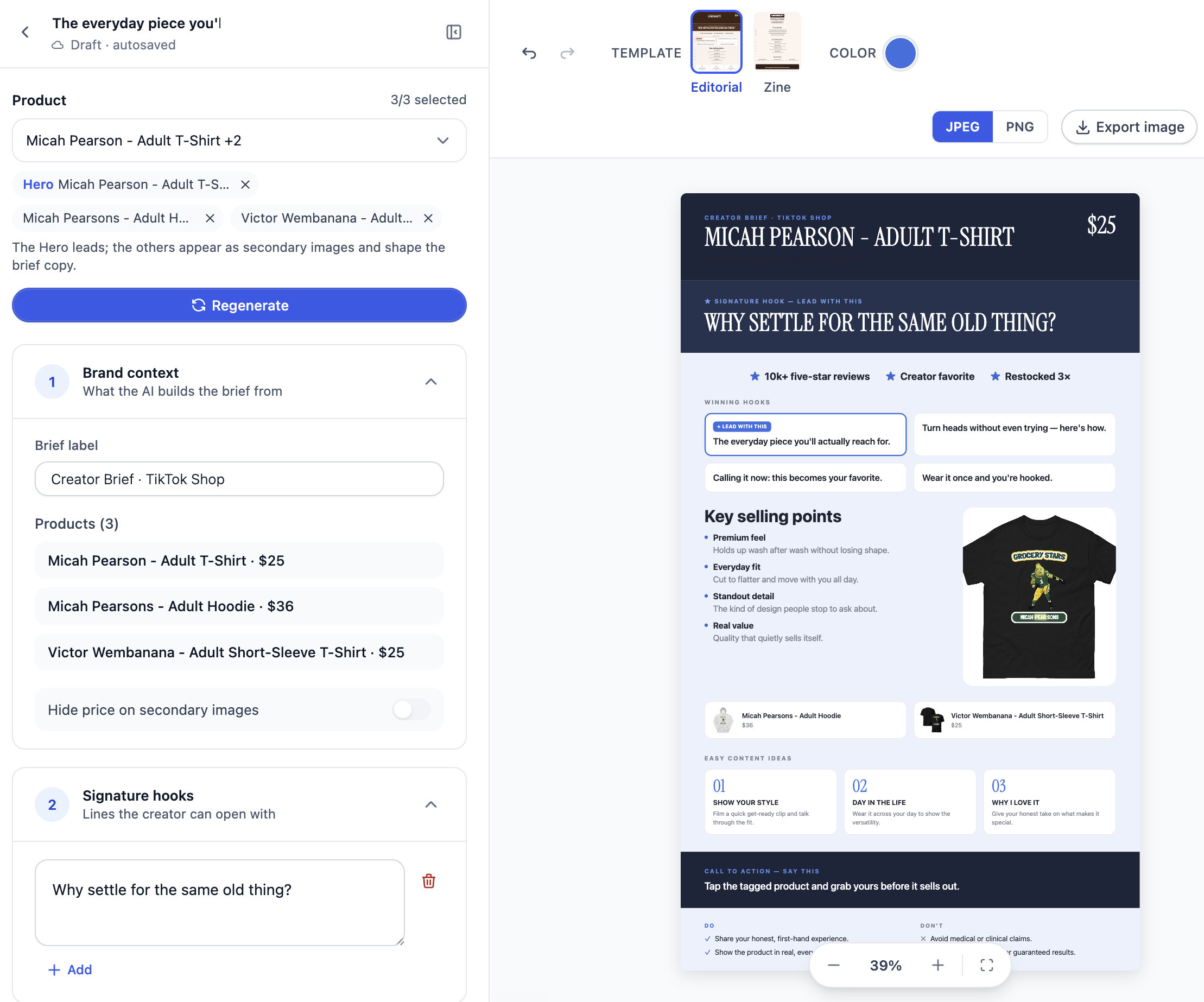 Turn product details into creator-ready image briefs.