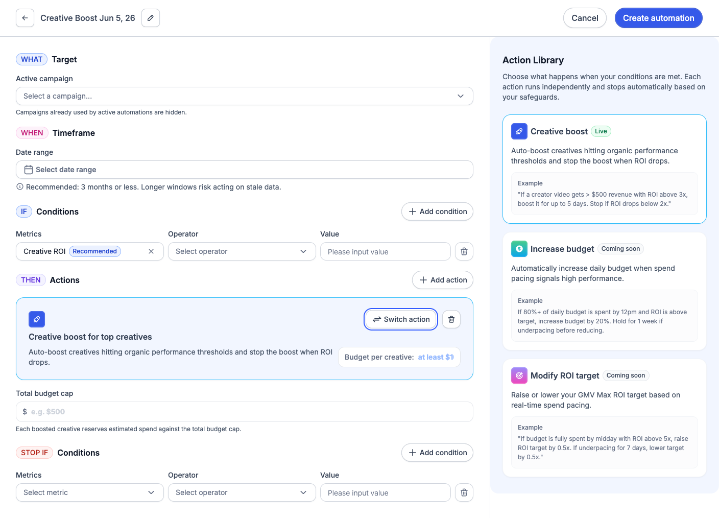 Set your automation rules — GMV Max