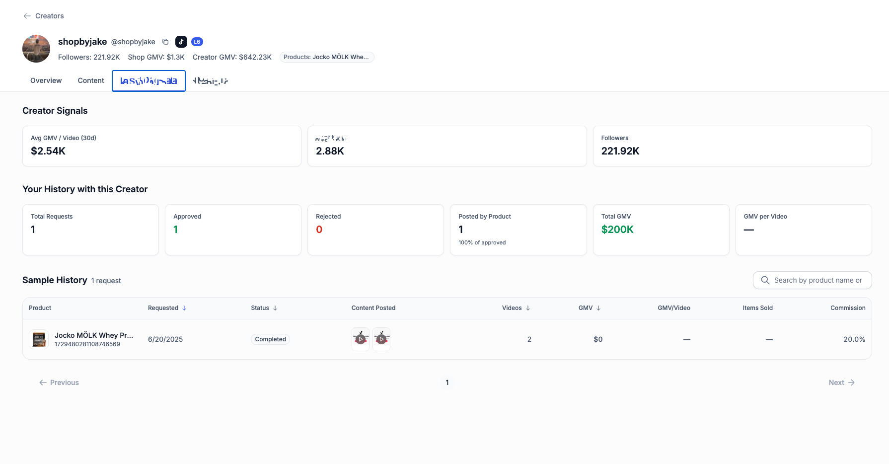 Check collaboration history — Sample Request
